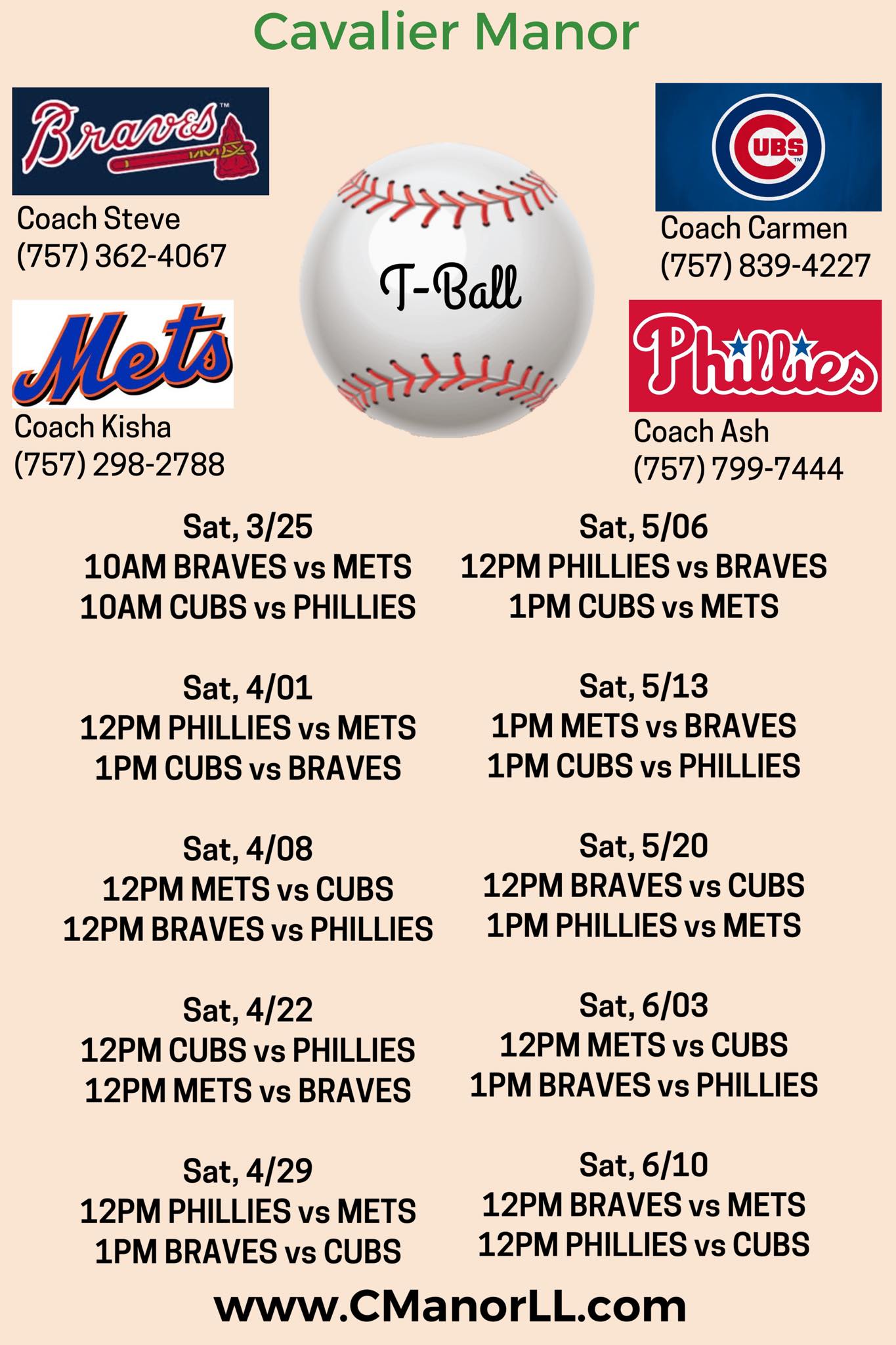 Cavalier Manor Little League > Schedules